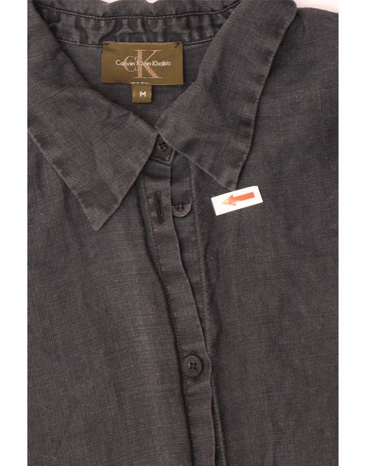 Calvin Klein Damen Khakis Hemd UK 12 Mittelgraues Leinen