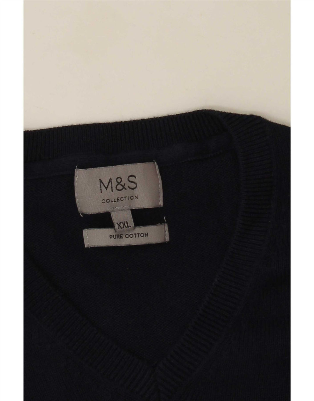 Marks & Spencer Herren-Pullover mit V-Ausschnitt, 2XL, marineblaue Baumwolle