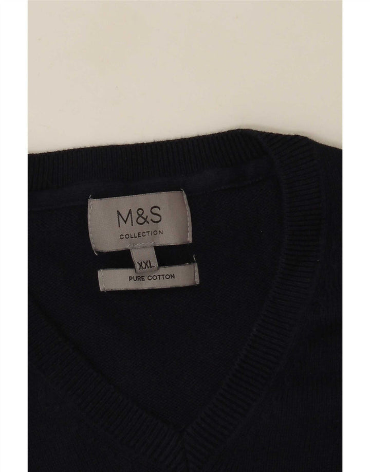 Marks & Spencer Herren-Pullover mit V-Ausschnitt, 2XL, marineblaue Baumwolle
