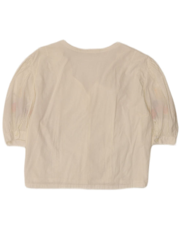 Vintage Damen Kurzarm-Hemdbluse UK 14 Großes weißes Blumenmuster