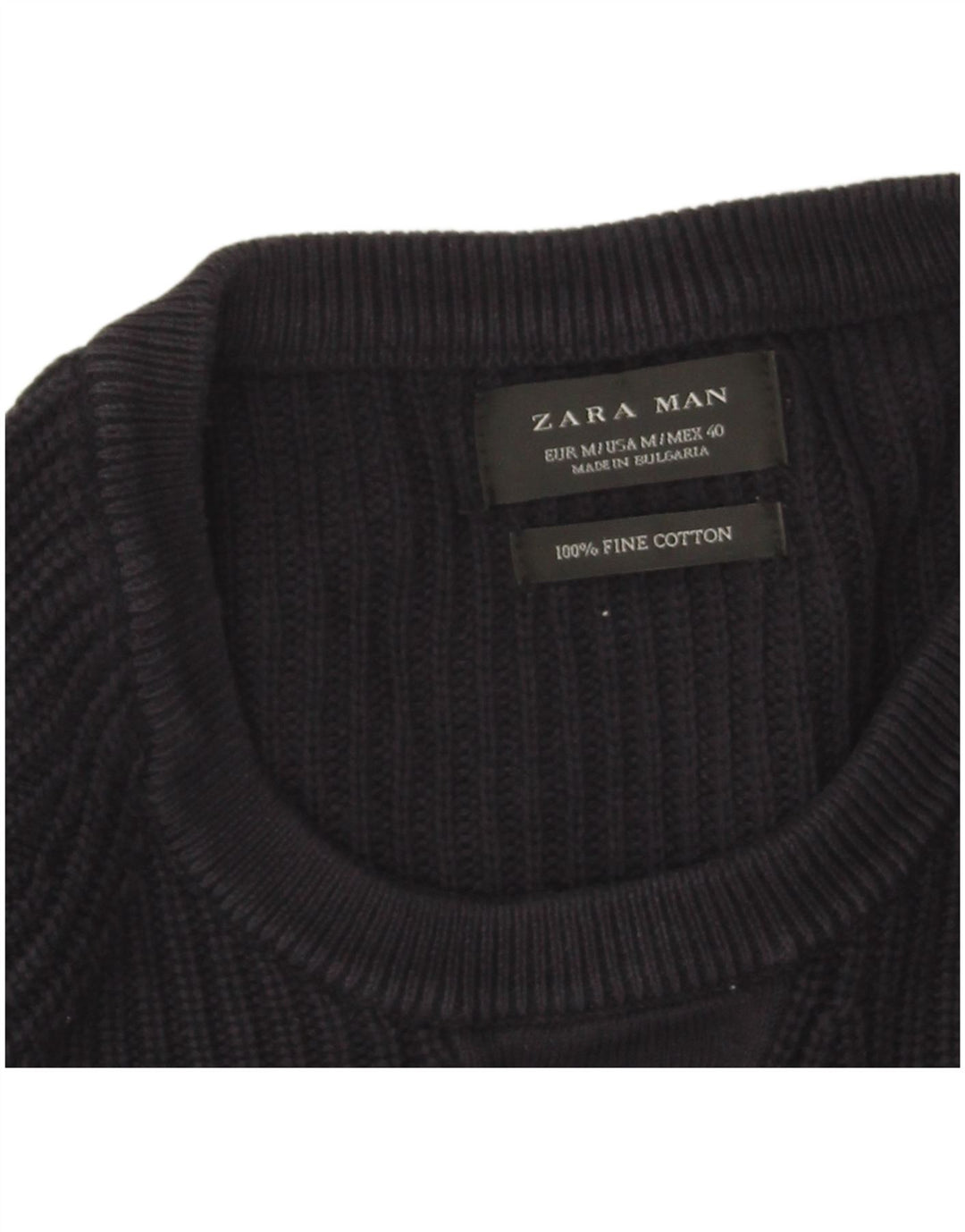 Zara Herren-Pullover mit Rundhalsausschnitt, mittlere marineblaue Baumwolle