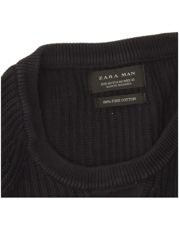 Zara Herren-Pullover mit Rundhalsausschnitt, mittlere marineblaue Baumwolle