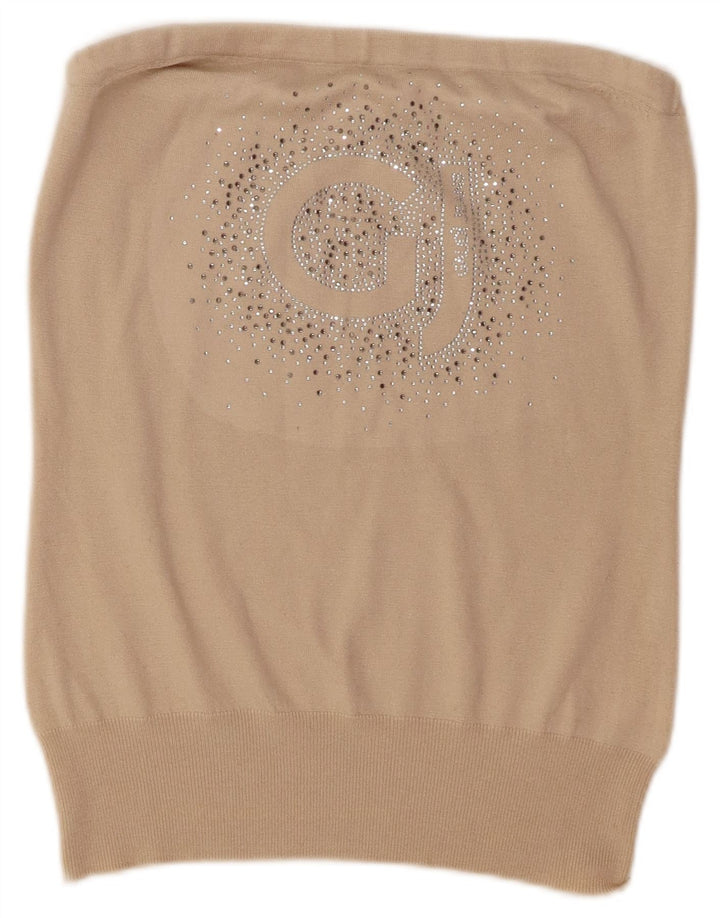 Gaudi Damen Crop Graphic Trägerloses Top UK 14 Large Beige Polyester