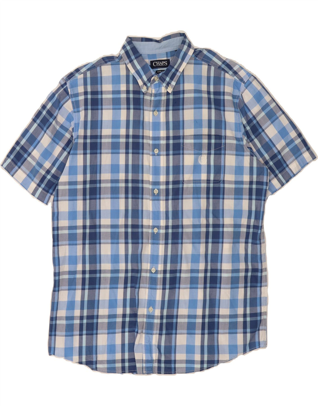 CHAPS Mens Easy Care Short Sleeve Shirt XL Blue Check Cotton Vintage Chaps and Second-Hand Chaps from Messina Hembry 
