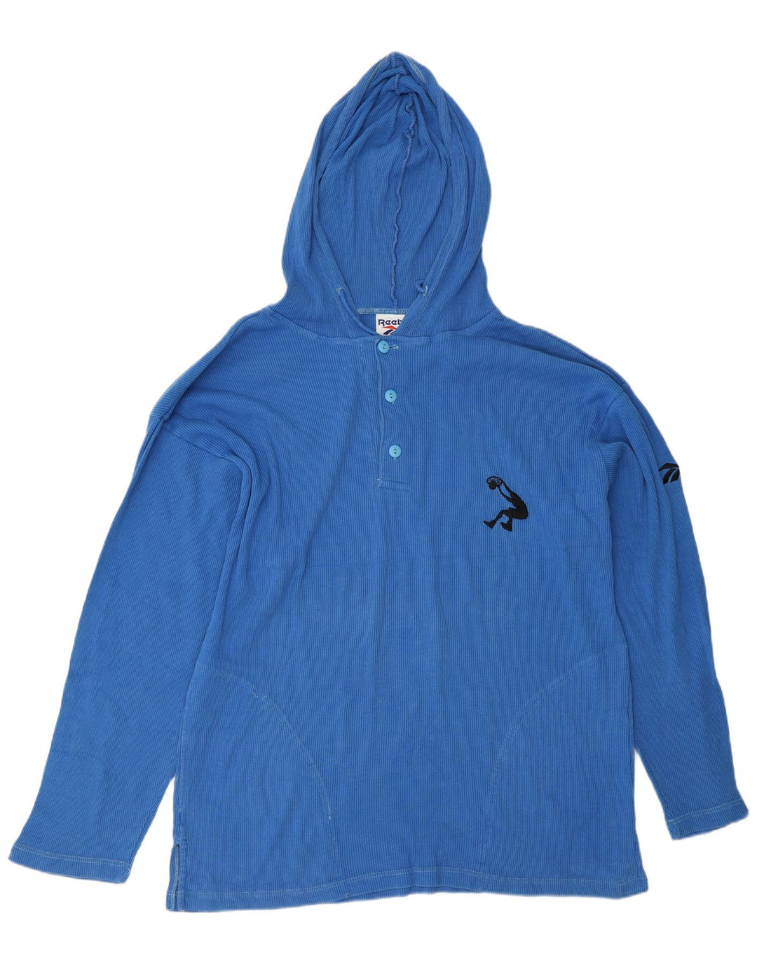 Reebok Herren-Kapuzenoberteil mit langen Ärmeln, mittelblaue Baumwolle