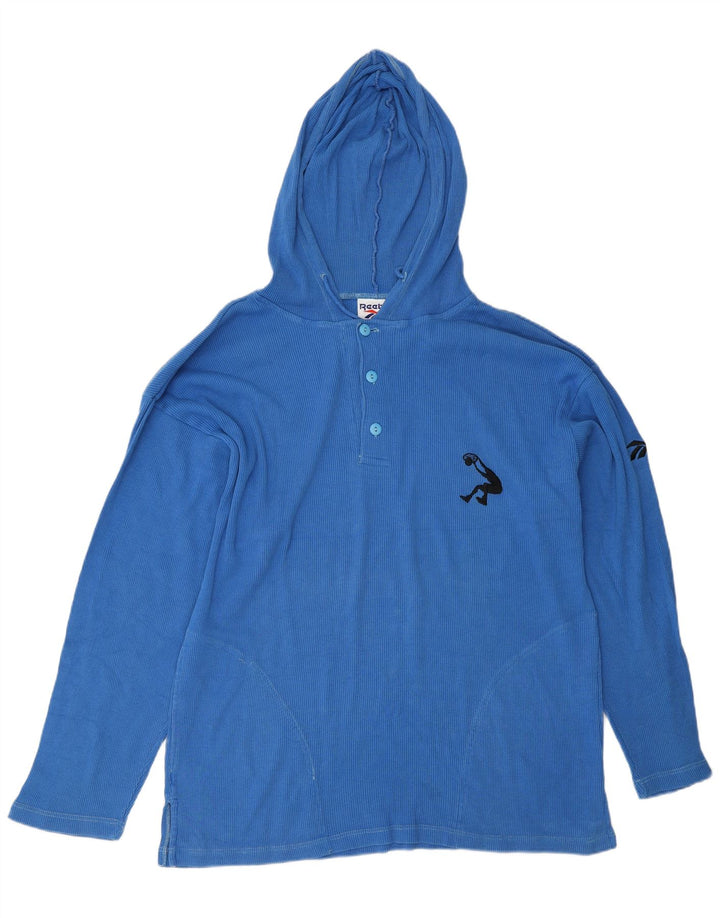 Reebok Herren-Kapuzenoberteil mit langen Ärmeln, mittelblaue Baumwolle