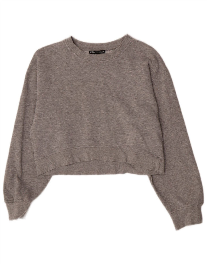 Zara Damen Crop Sweatshirt Pullover UK 12 Mittelgrau