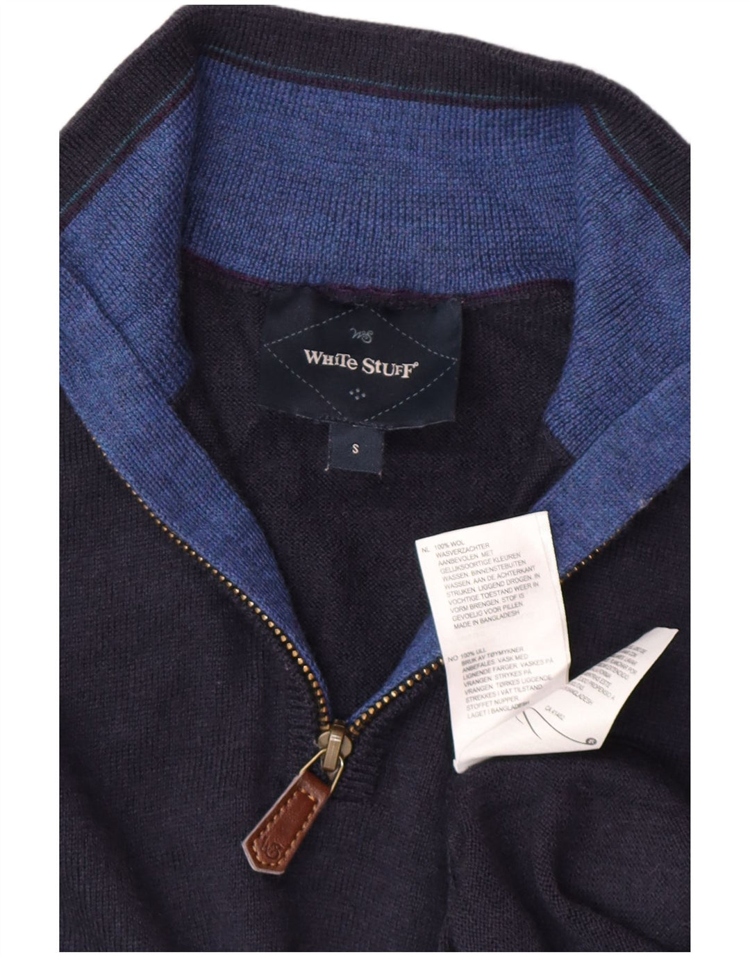 White Stuff Herren-Pullover mit Reißverschluss am Hals, Größe S, marineblaue Wolle