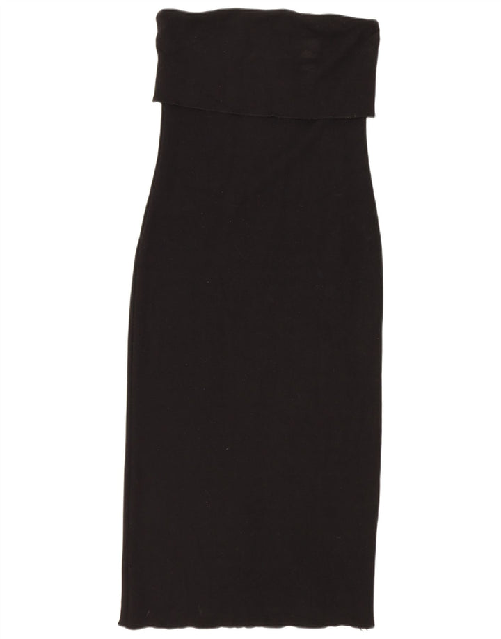 Zara Damen Trägerloses Kleid UK 12 Mittelschwarze Viskose
