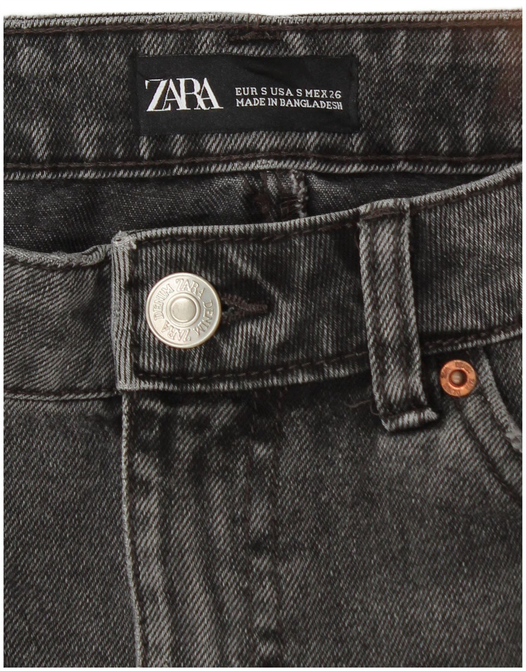 Zara Damen Mini-Jeansrock, Größe S, Größe 26, Schwarz, Baumwolle