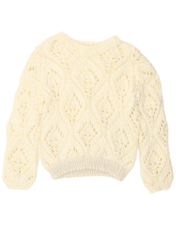 Vintage Damen Durchsichtiger Pullover mit U-Boot-Ausschnitt, UK 12 Medium Off White