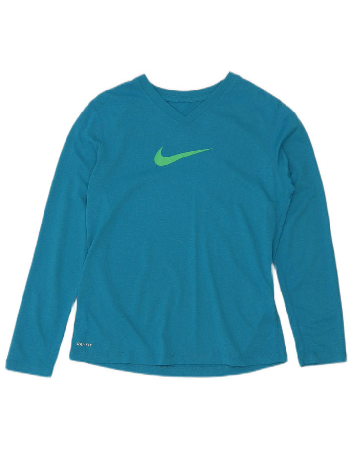 Nike Dri-Fit-Oberteil für Mädchen, langärmlig, 11–12 Jahre, Größe L, blau, Polyester