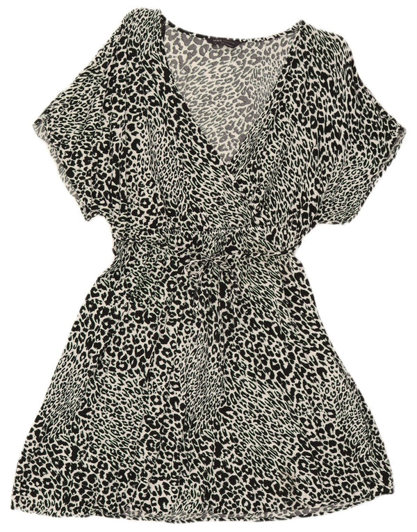 Marks & Spencer Damen A-Linien-Kleid UK 14 Mittelschwarze Viskose mit Animal-Print