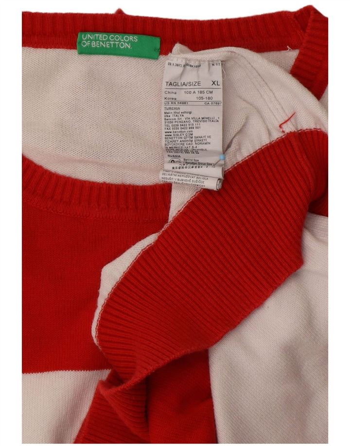 BENETTON Herren-Pullover mit Rundhalsausschnitt, XL, rot gestreift, Baumwolle