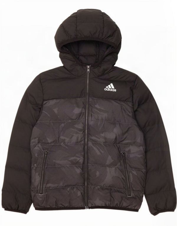 Adidas Jungen gepolsterte Jacke mit Kapuze, 9–10 Jahre, schwarzes Camouflage-Polyester