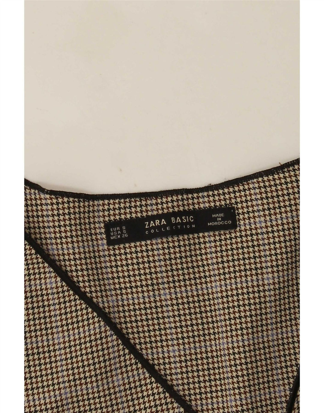 Zara Damen Langarm-Blusenoberteil UK 10 Small Grey Houndstooth