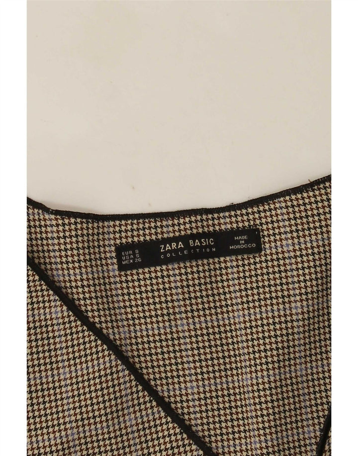 Zara Damen Langarm-Blusenoberteil UK 10 Small Grey Houndstooth