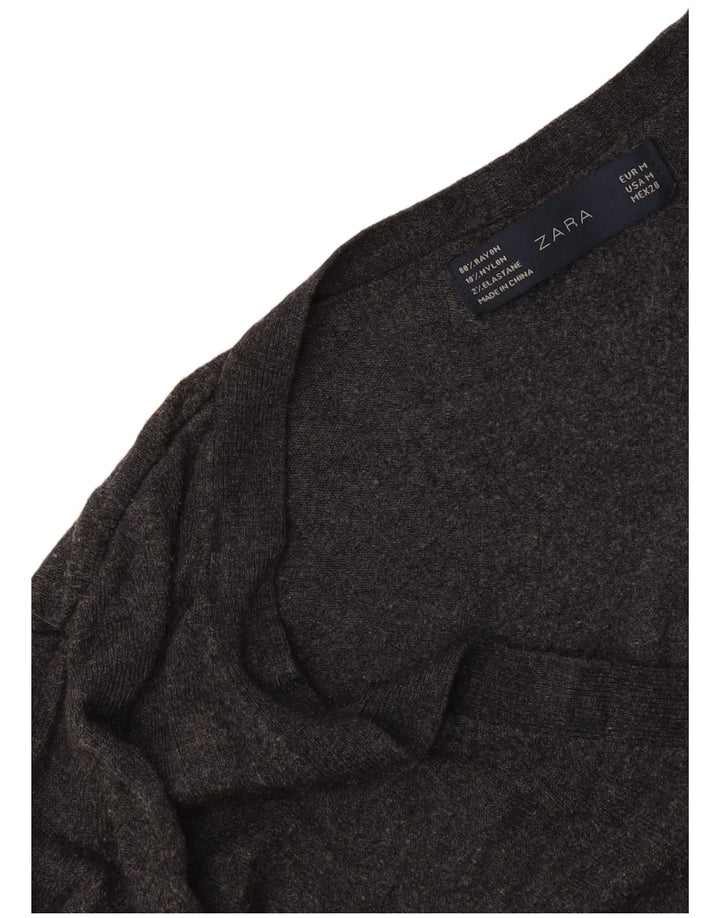 Zara Damen-Pullover mit V-Ausschnitt, Gr. 12, Mittelgrau gefleckter Viskose