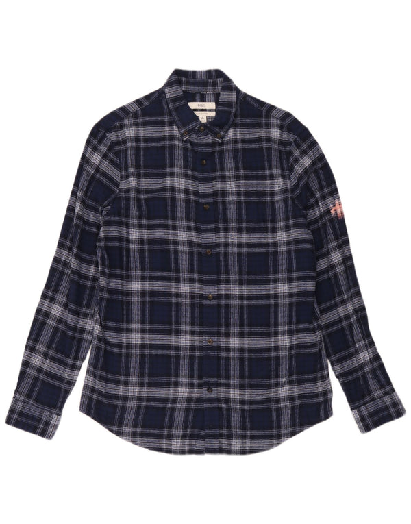 Marks & Spencer Mens Regular Fit Flannel Shirt Medium Navy Blue Check