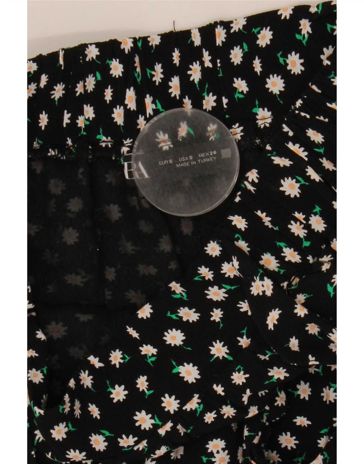Zara Damen Skort UK 10 Small Schwarz geblümt