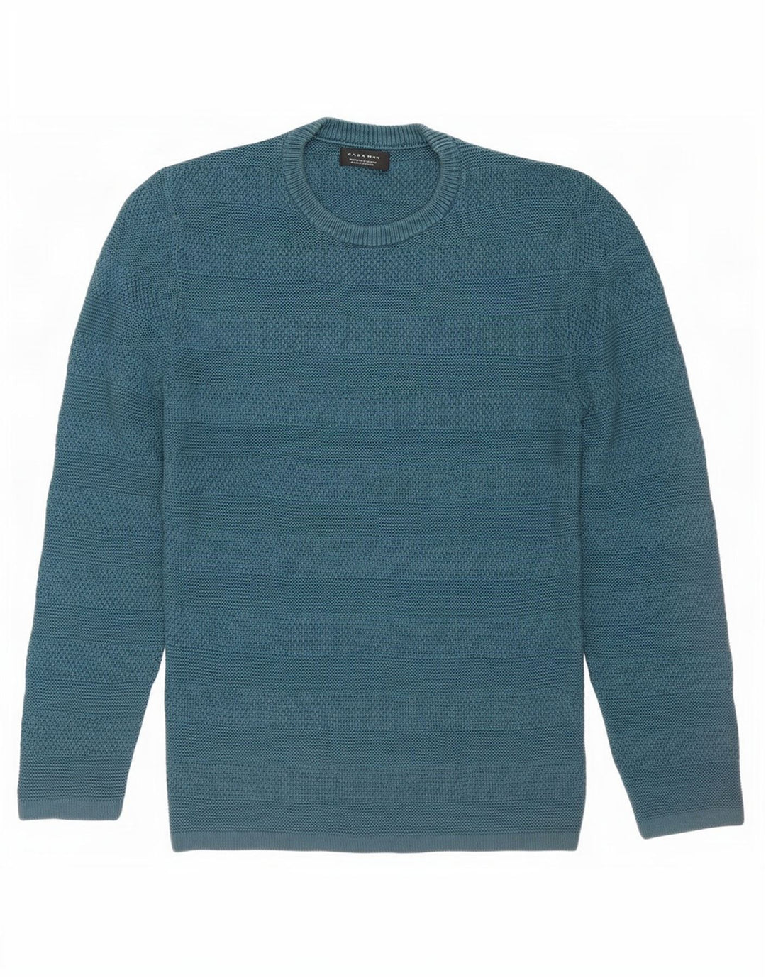 Zara Herren-Pullover mit Rundhalsausschnitt, mittelblau, gestreift, Baumwolle