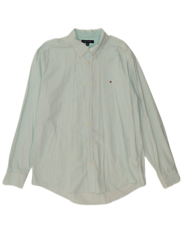 TOMMY HILFIGER Herrenhemd XL Türkis Nadelstreifen Baumwolle
