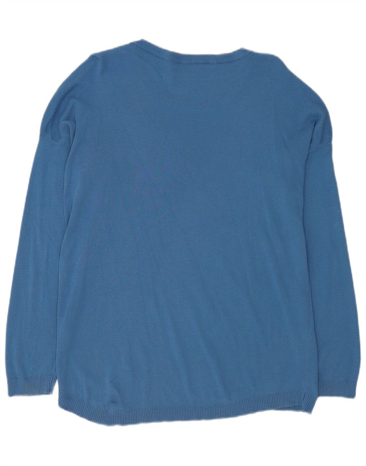 Benetton Damen-Pullover mit Rundhalsausschnitt, UK 14, mittelblaue Baumwolle