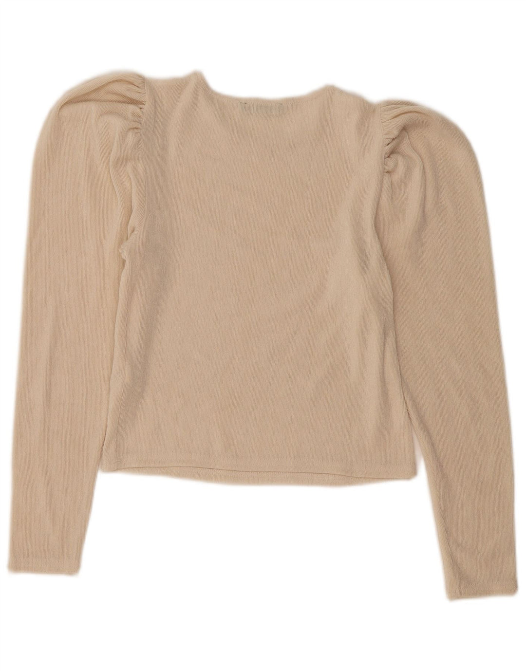 Zara Damen Crop Langarmbluse Top UK 10 Small Beige Polyester
