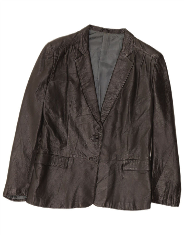 VINTAGE Womens Leather Jacket IT 44 Medium Black Leather