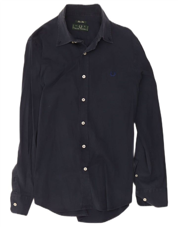 Fred Perry Herren-Slim-Fit-Hemd, groß, marineblau, Baumwolle