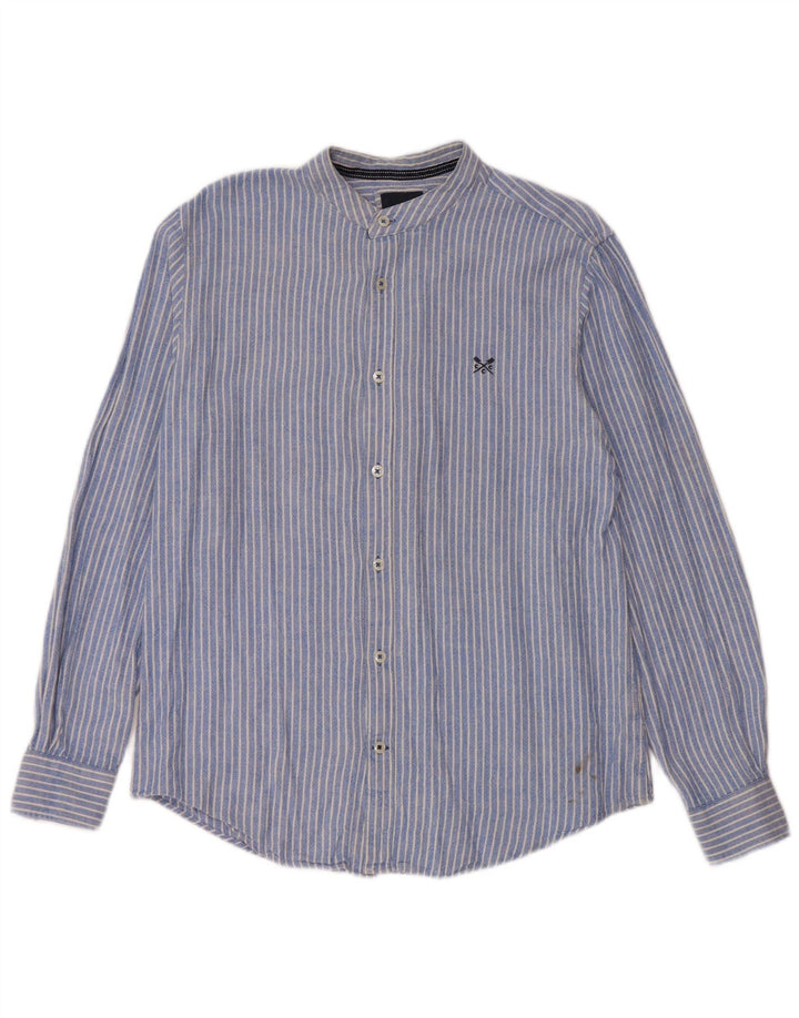 Crew Clothing Herrenhemd Mittelblaues Nadelstreifen-Leinen