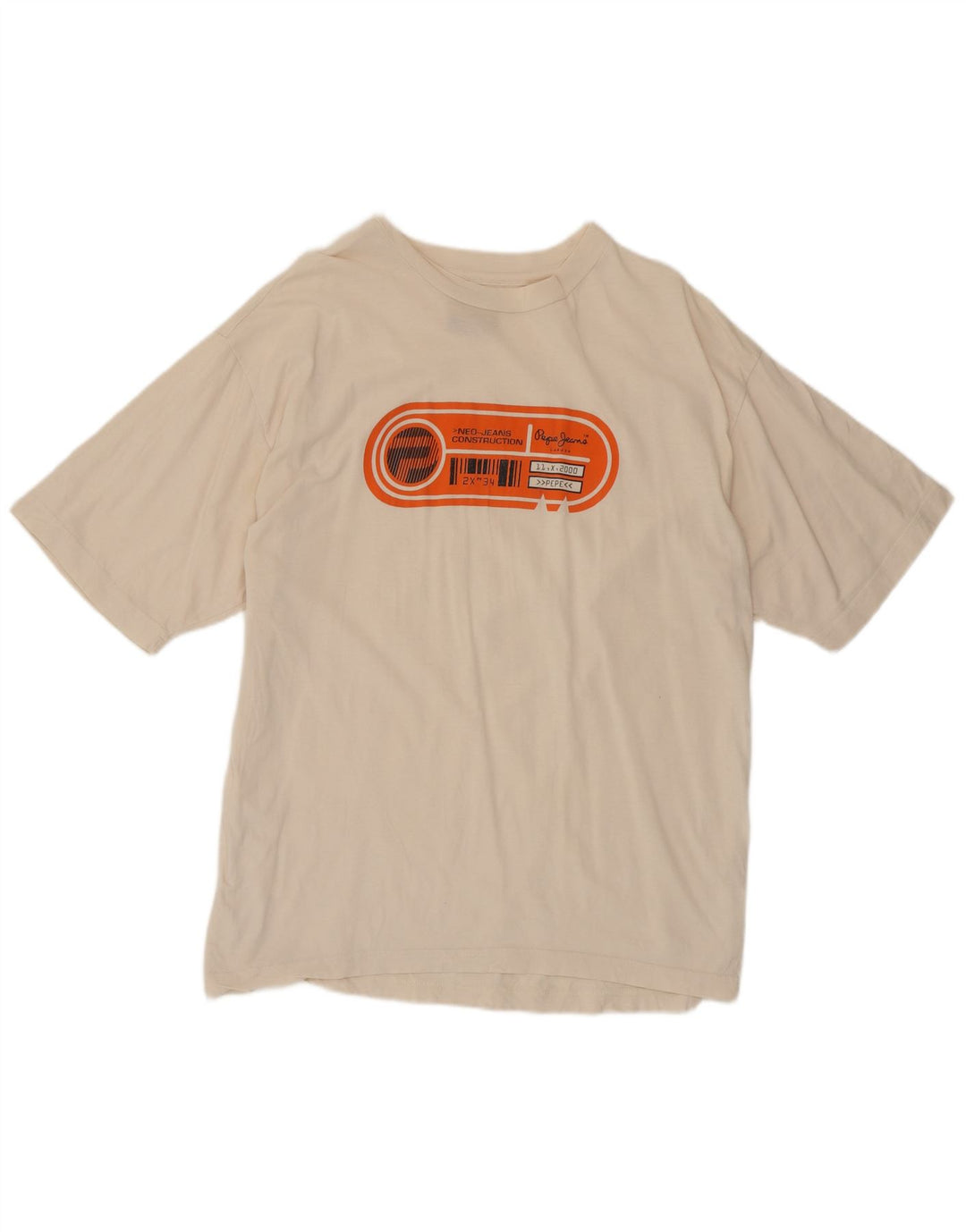PEPE Jeans Herren-T-Shirt mit Grafik, mittlere, cremefarbene Baumwolle
