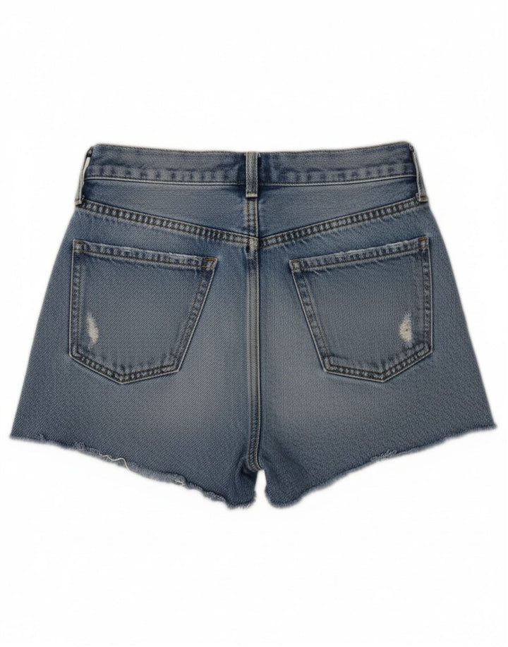 Zara Damen Distressed Denim Shorts EU 34 2XS W24 Blau