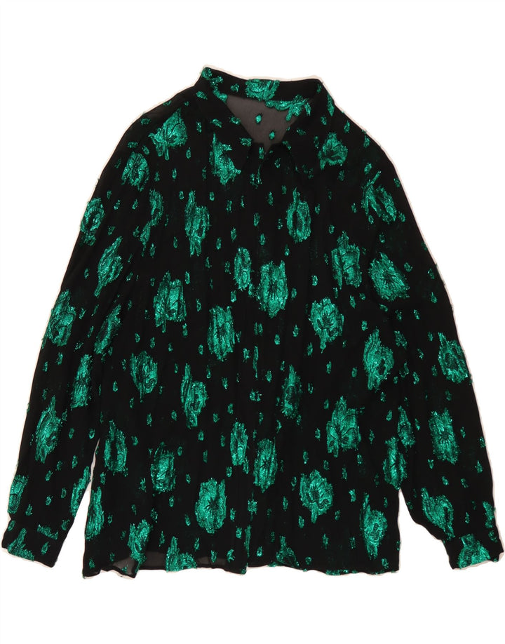 VINTAGE Womens See Through Shirt UK 14 Medium Black Floral Vintage Vintage and Second-Hand Vintage from Messina Hembry 