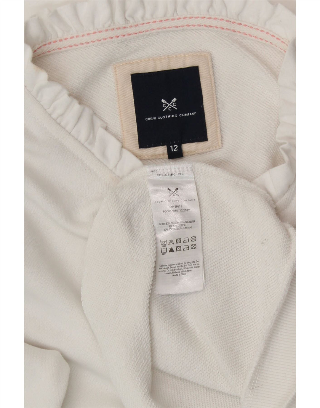 CREW CLOTHING Damen Sweatshirt-Pullover UK 12 Mittelweiße Baumwolle
