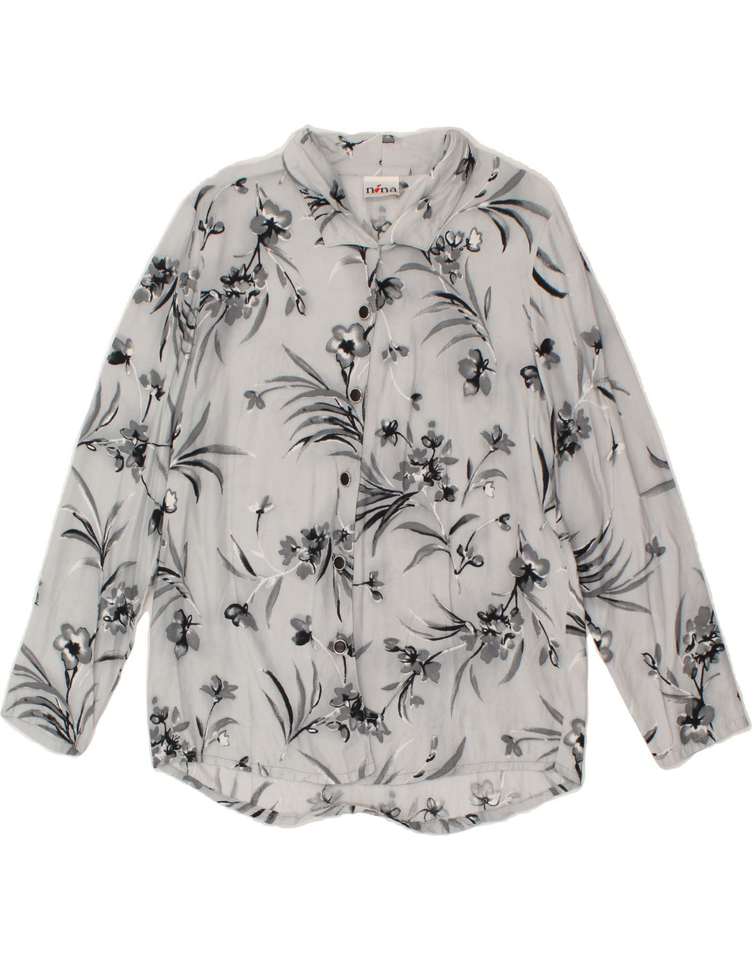 VINTAGE Womens Shirt Blouse EU 38 Medium Grey Floral Viscose Vintage Vintage and Second-Hand Vintage from Messina Hembry 