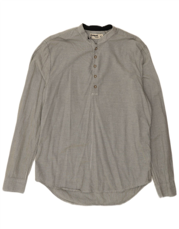 Desigual Herren-Pulloverhemd mit normaler Passform, XL, graue Nadelstreifen-Baumwolle