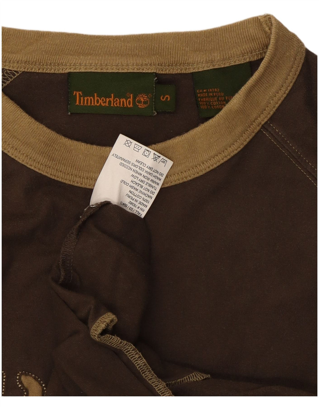 Timberland Herren Grafik-Oberteil, langärmelig, klein, braune Baumwolle