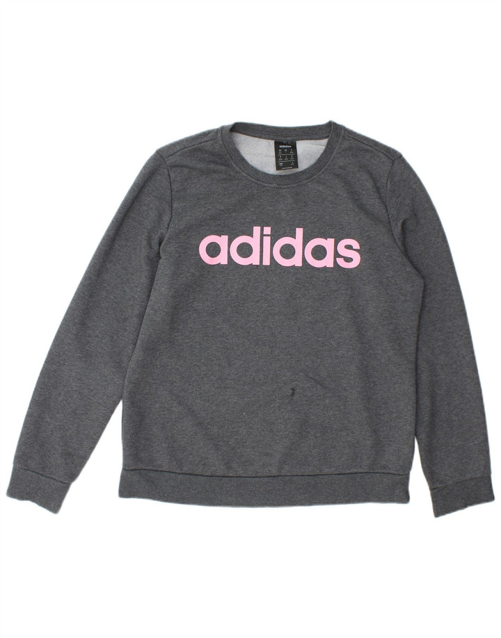 Adidas Damen Graphic Sweatshirt Pullover UK 12/14 Mittelgraue Baumwolle