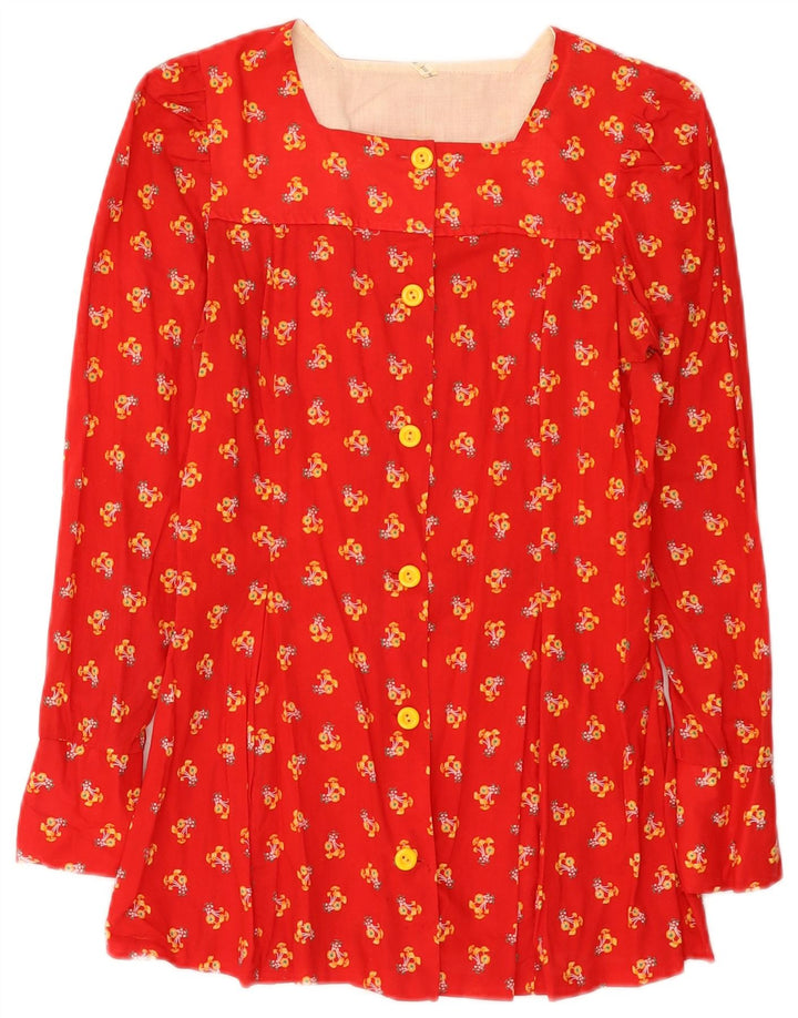 Vintage Damen Hemdbluse IT 42 Mittelrot geblümt