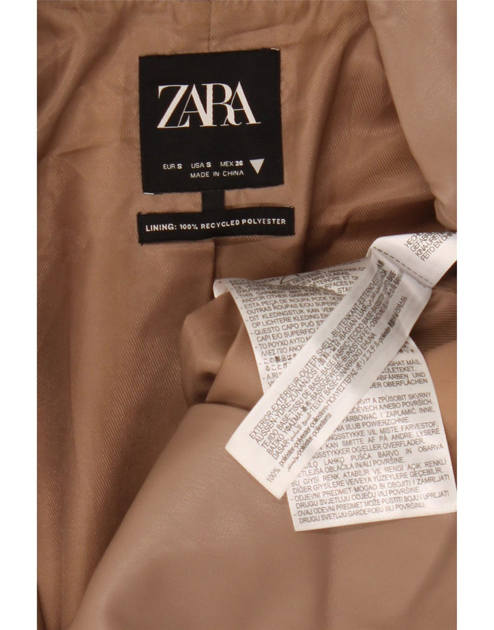 Zara Damen 2-Knopf-Blazer aus Kunstleder, Gr. 10, Größe S, Beige, Polyester