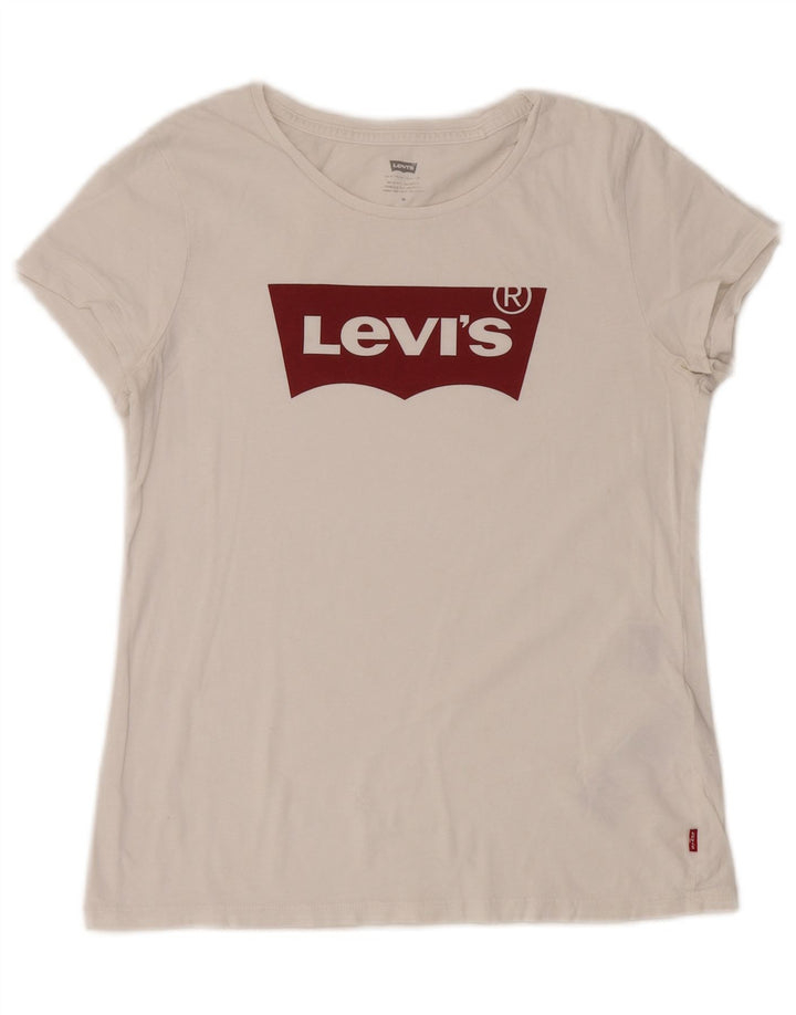 Levi's Womens Graphic T-Shirt Top UK 14 Mittelweiße Baumwolle