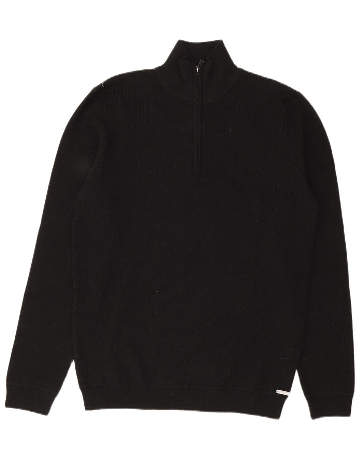 Superdry Herren-Pullover mit Reißverschluss am Hals, mittelschwarze Merinowolle