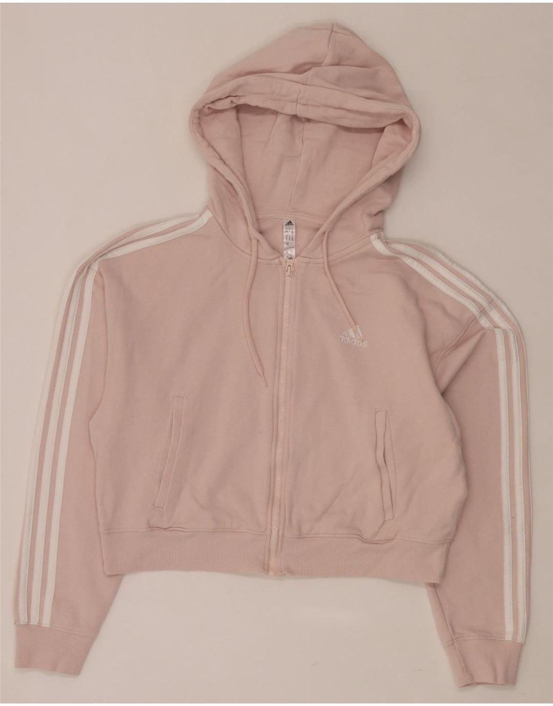 ADIDAS Damen Crop Oversized Zip Hoodie Pullover UK 8/10 Small Rosa Baumwolle