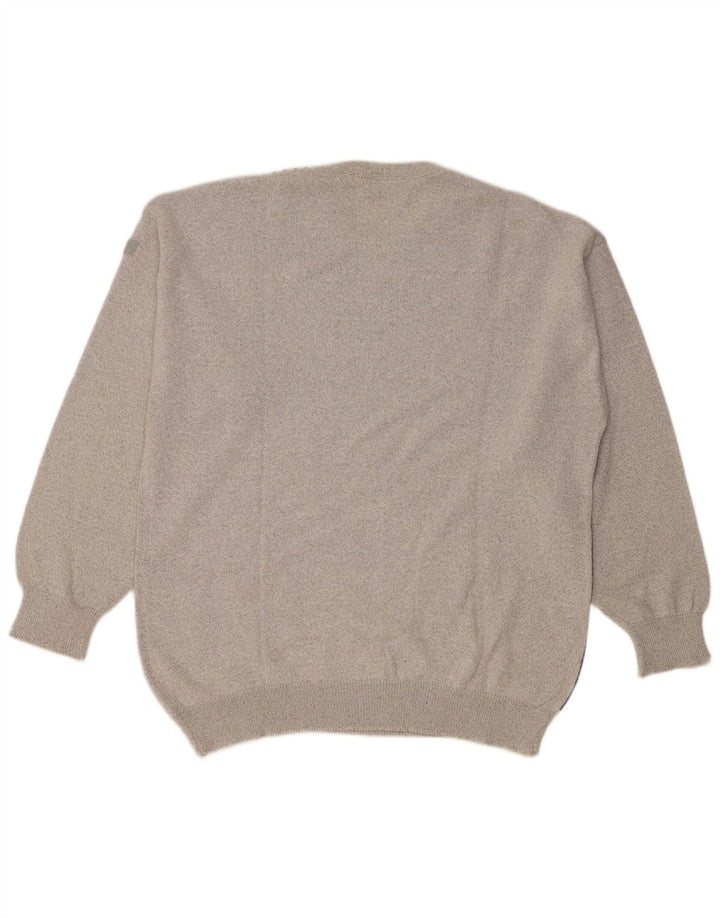 Vintage Herren-Pullover mit Rundhalsausschnitt, groß, grau, Farbblock