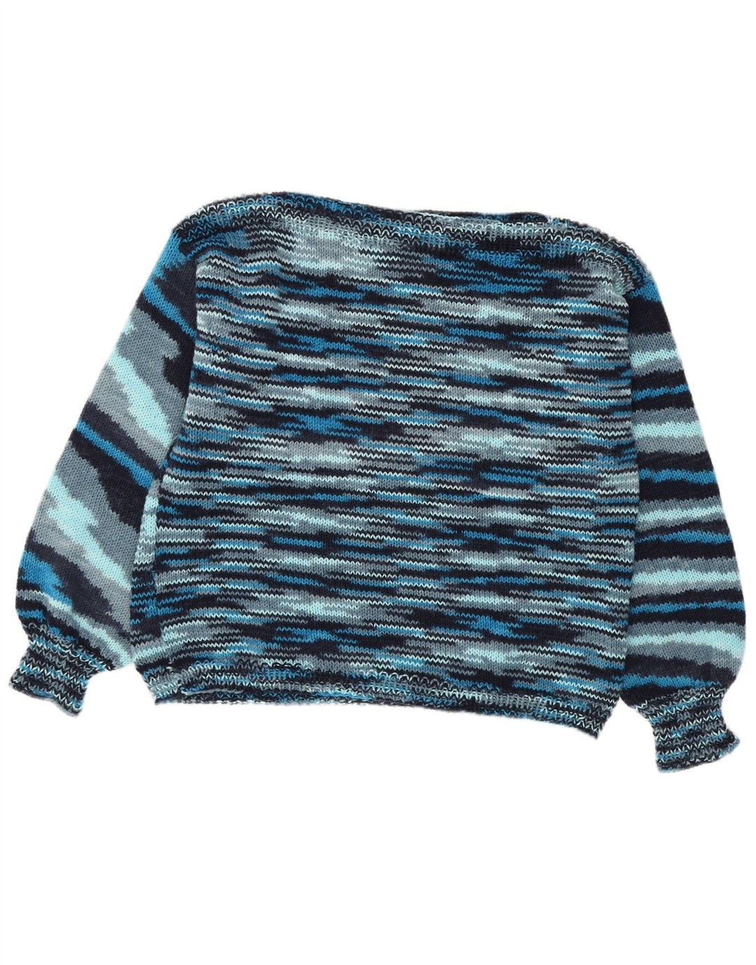 Vintage Damen Pullover mit U-Boot-Ausschnitt, Gr. 16, groß, blau gestreift