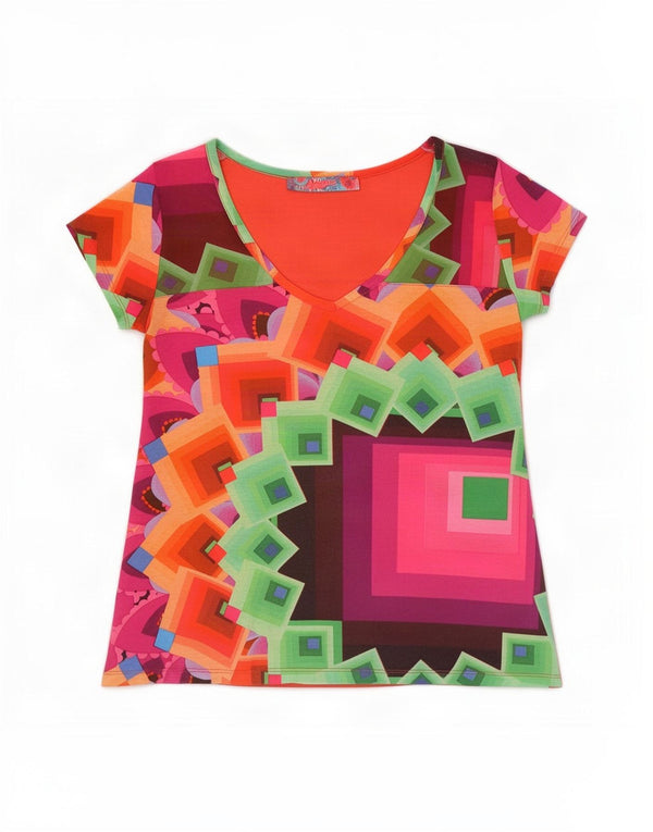 Desigual Womens Graphic T-Shirt Top UK 14 Medium Mehrfarbig Geometrisch