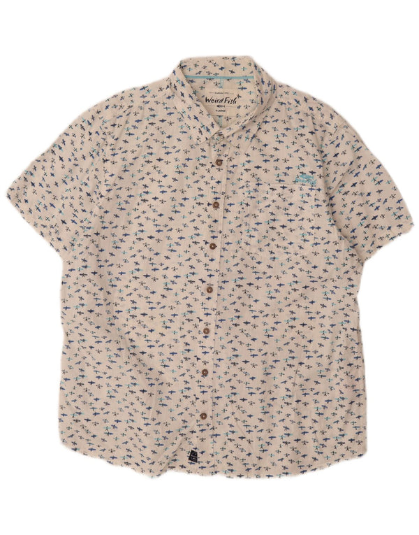 Weird Fish Herren-Kurzarmhemd mit abstraktem Muster, XL, weiße Baumwolle