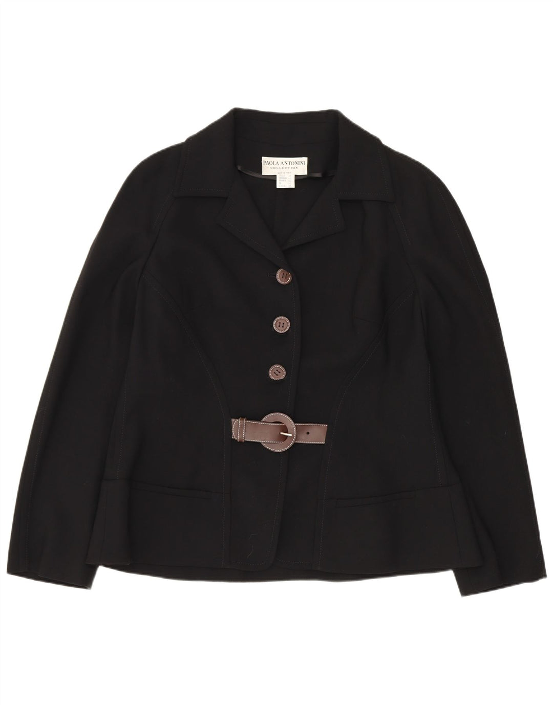 Paola Antonini Damen 3-Knopf-Blazerjacke UK 16 Große schwarze Wolle