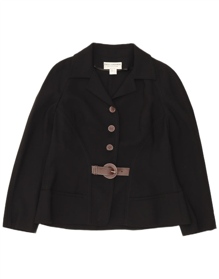 Paola Antonini Damen 3-Knopf-Blazerjacke UK 16 Große schwarze Wolle